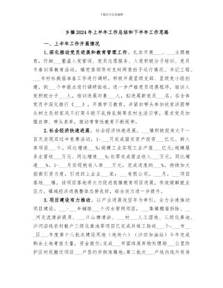 乡镇2024年上半年工作总结和下半年工作思路