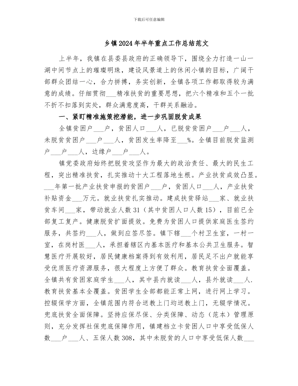 乡镇2024年半年重点工作总结范文_第1页