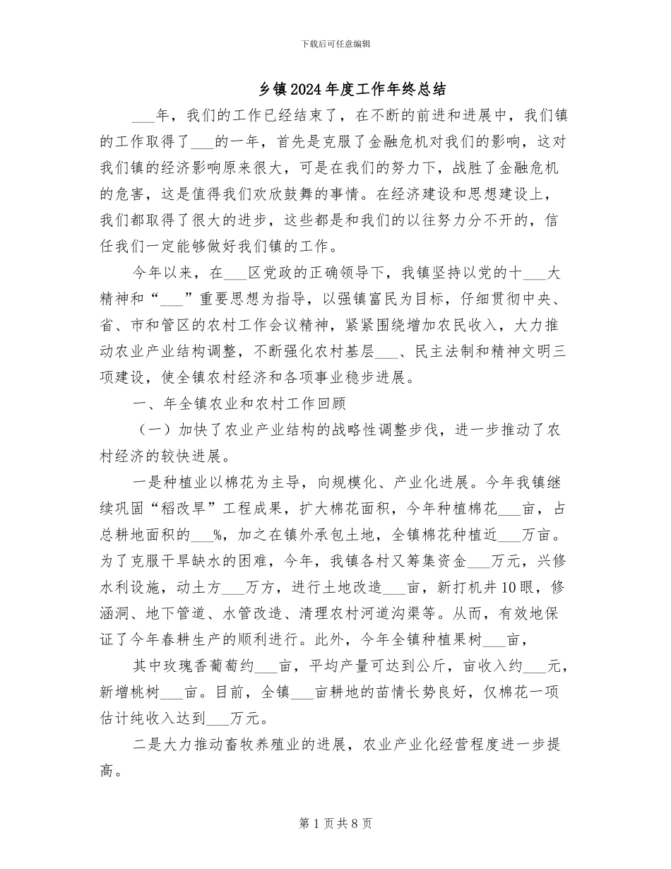 乡镇2024年度工作年终总结_第1页