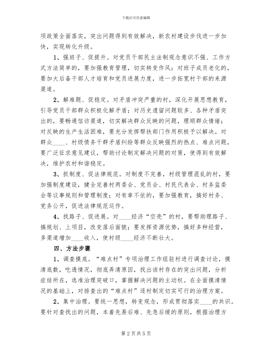 乡镇“难点村”治理工作实施方案范本(2篇)_第2页