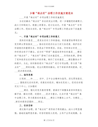 乡镇“难点村”治理工作实施方案范本