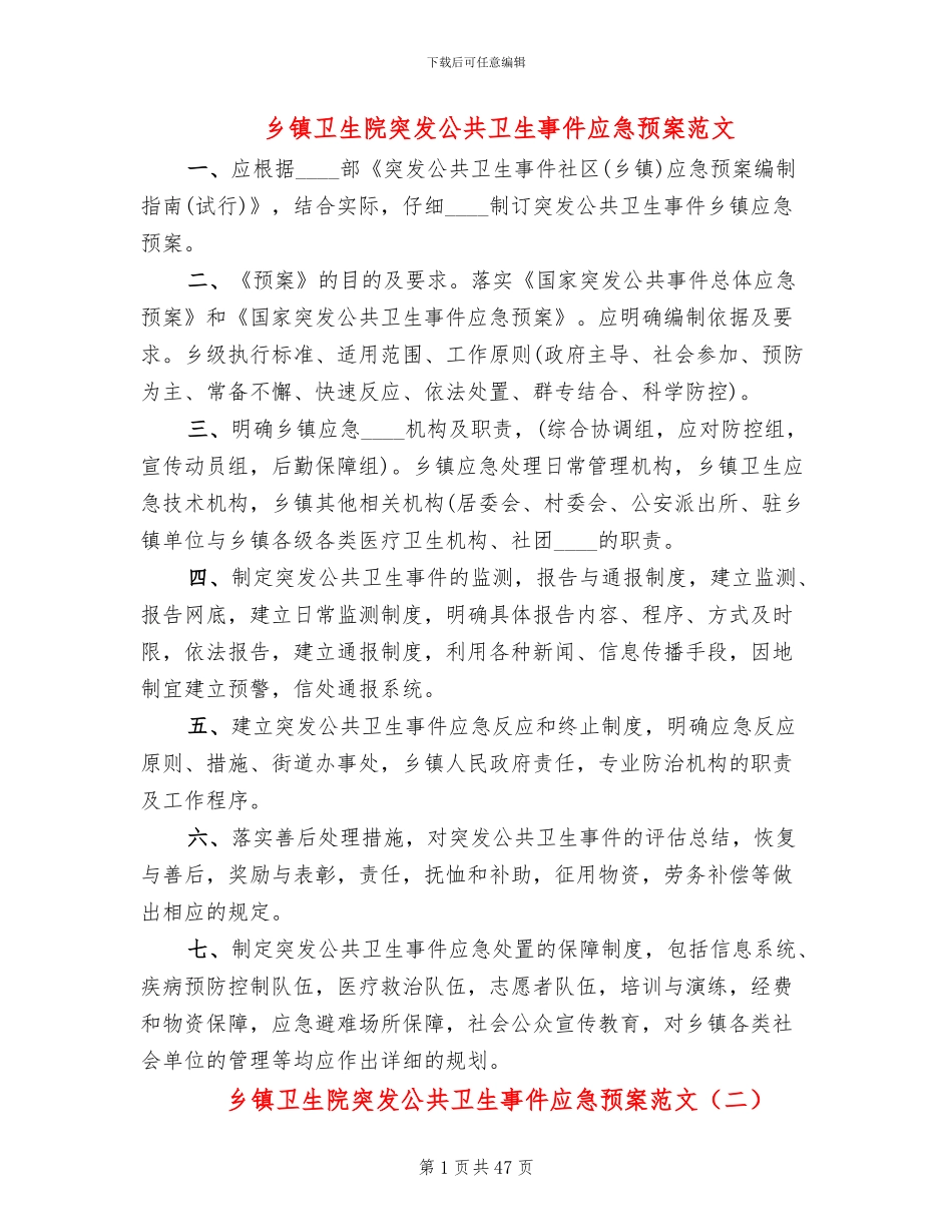 乡镇卫生院突发公共卫生事件应急预案范文(6篇)_第1页