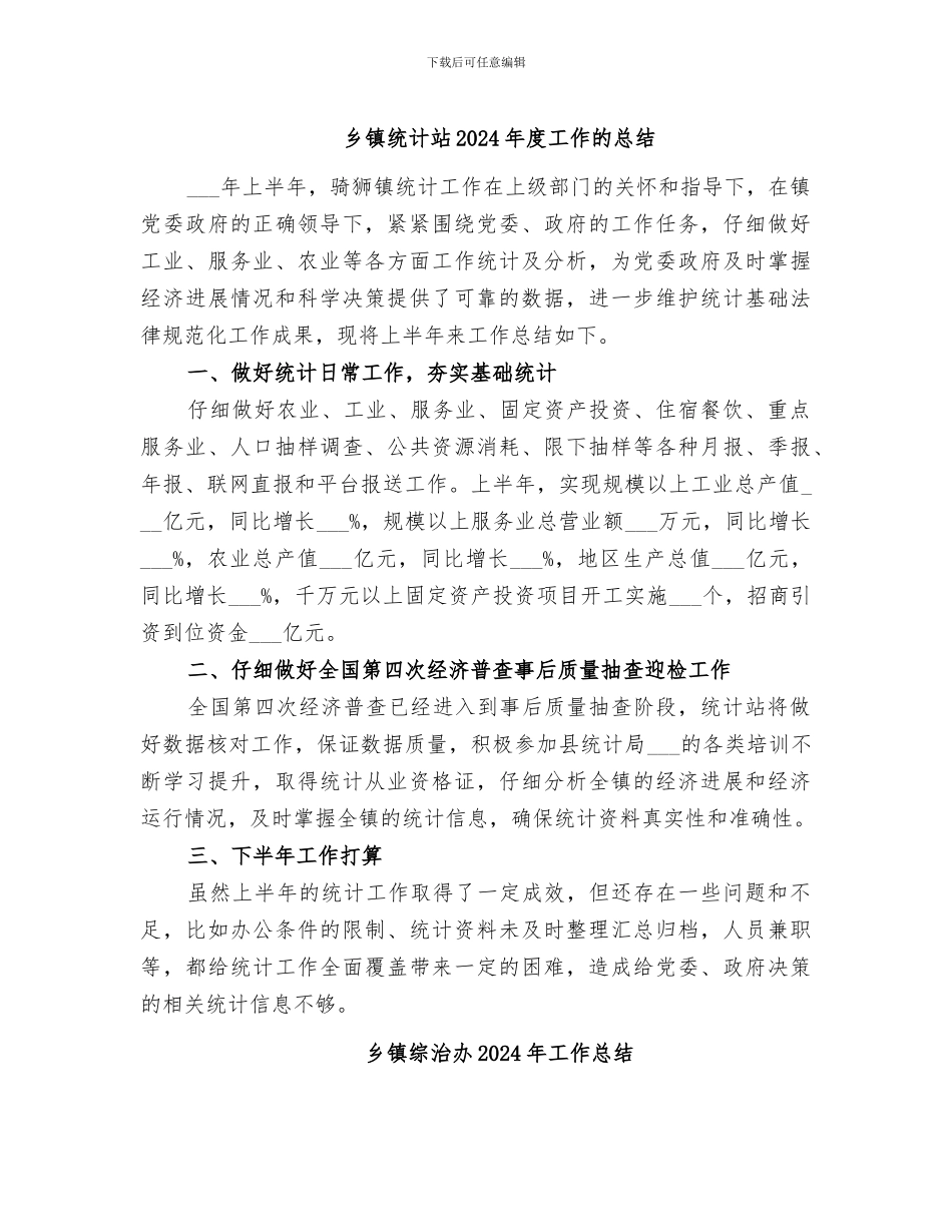 乡镇统计站2024年度工作的总结_第1页