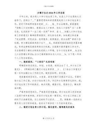 乡镇计生办2024年工作总结