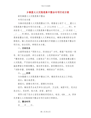 乡镇重大火灾隐患集中整治专项行动方案