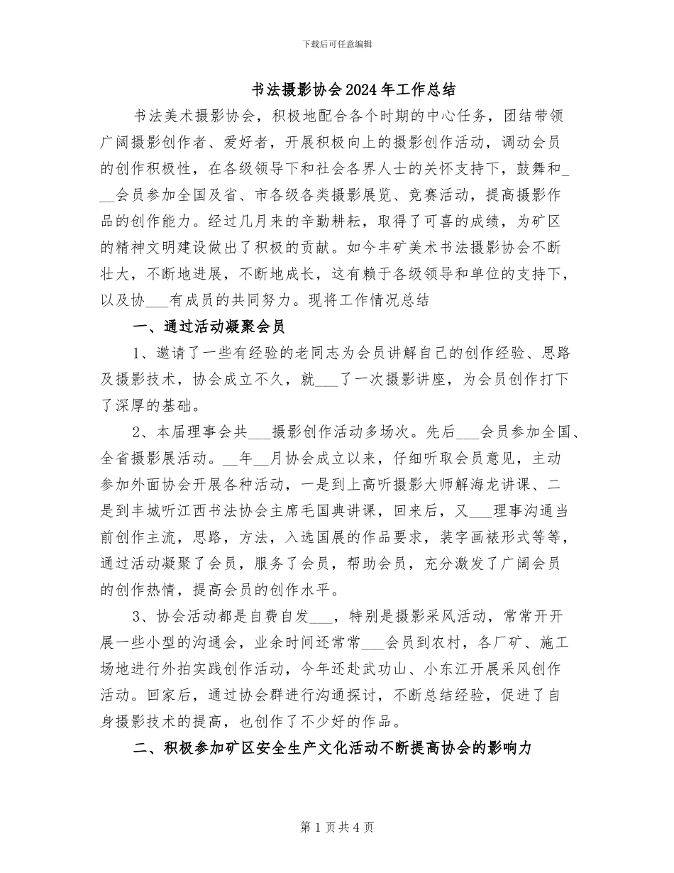 书法摄影协会2024年工作总结_第1页