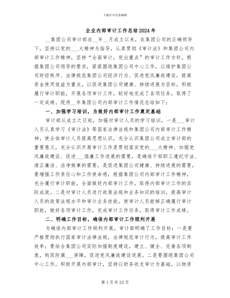 企业内部审计工作总结2024年_第1页