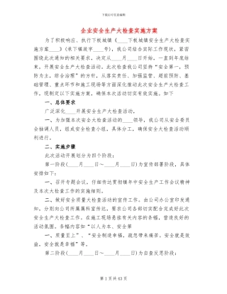 企业安全生产大检查实施方案