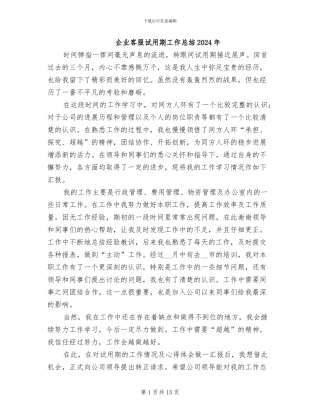 企业客服试用期工作总结2024年
