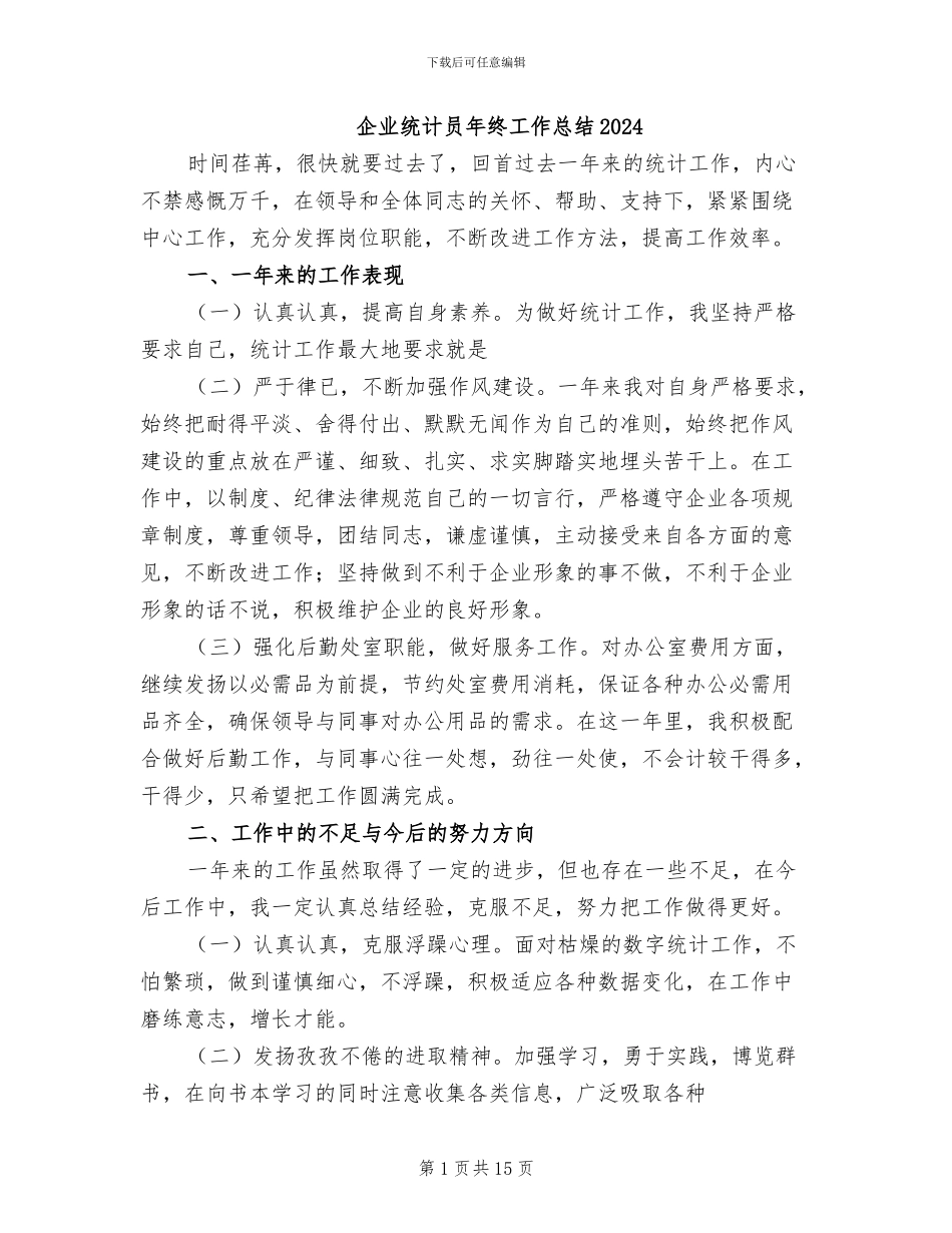 企业统计员年终工作总结2024_第1页