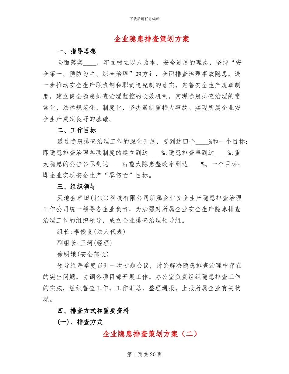 企业隐患排查策划方案_第1页