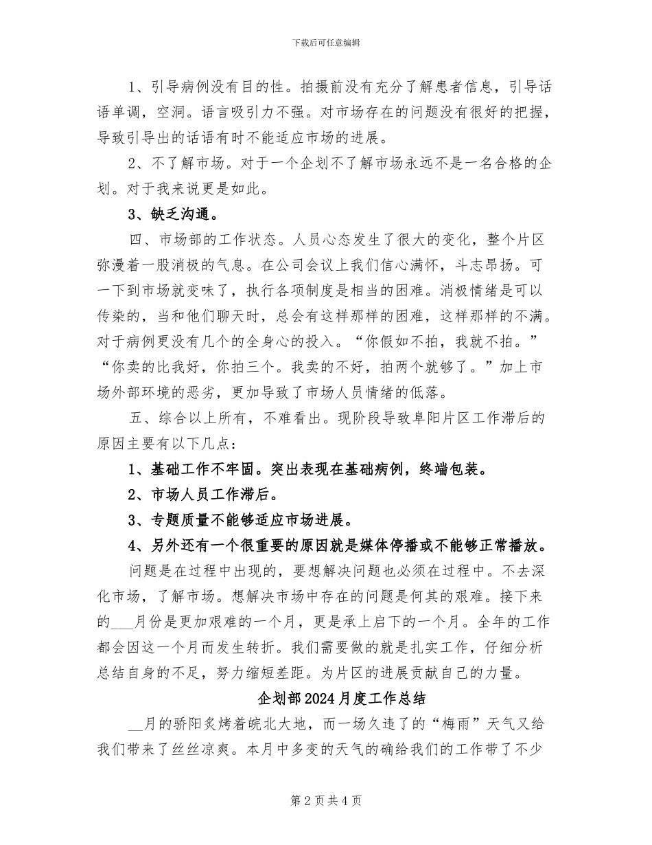 企划部2024年月度工作总结_第2页