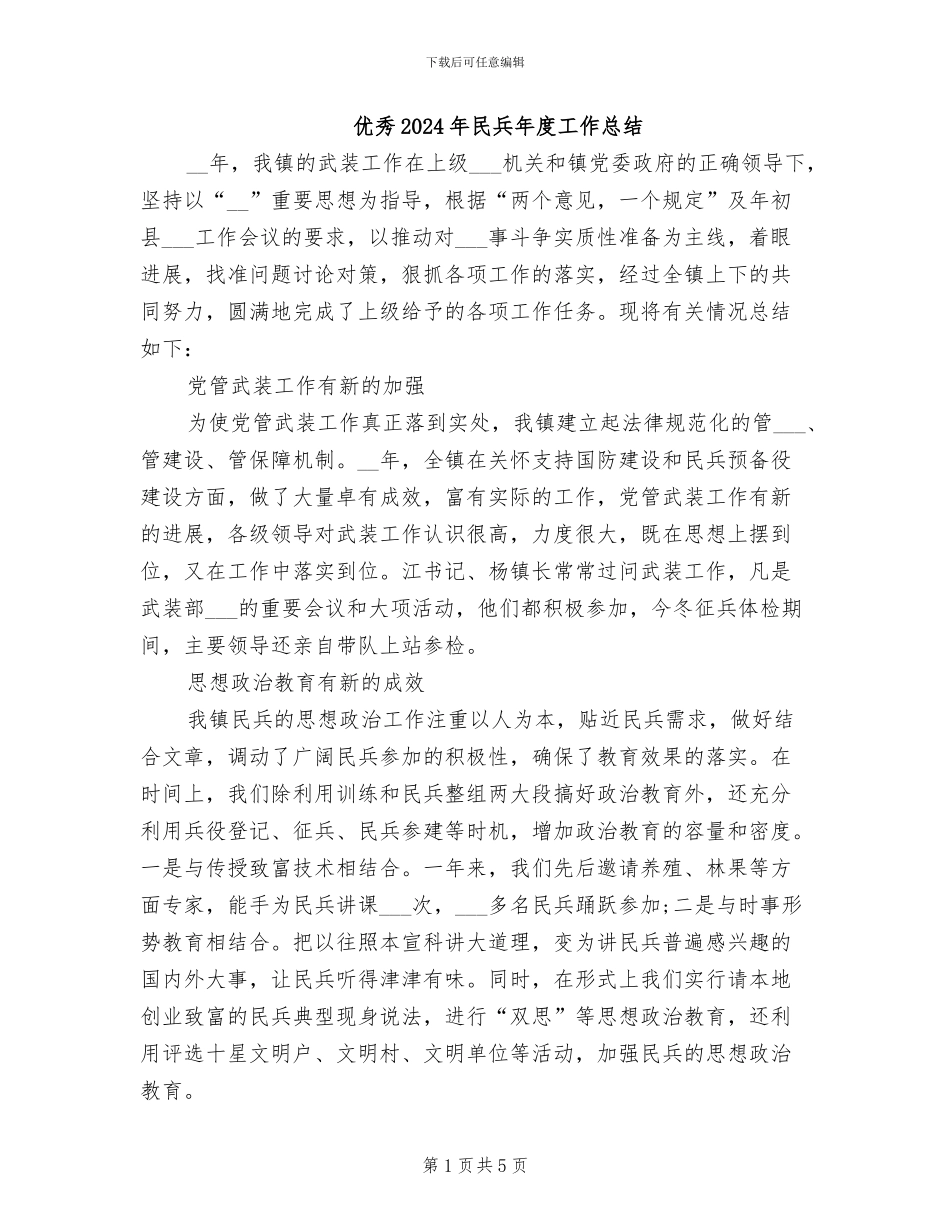 优秀2024年民兵年度工作总结_第1页
