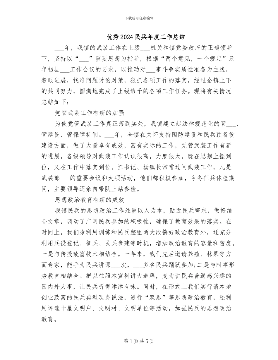 优秀2024民兵年度工作总结_第1页