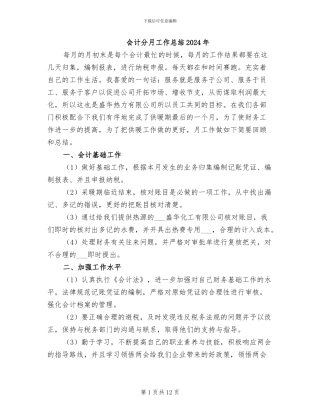 会计分月工作总结2024年