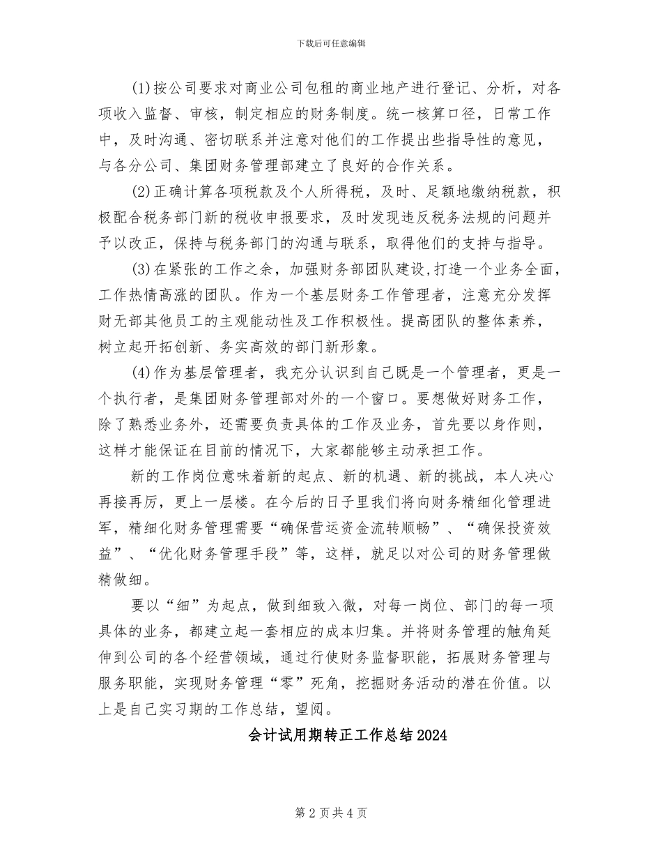 会计试用期月度工作总结2024年_第2页