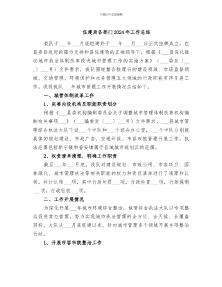 住建局各部门2024年工作总结