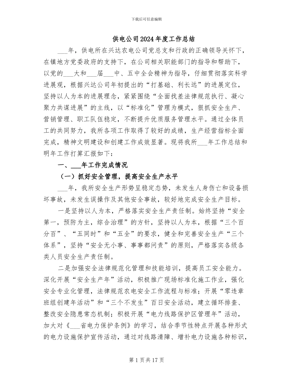 供电公司2024年度工作总结_第1页