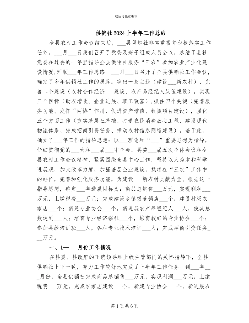 供销社2024上半年工作总结_第1页