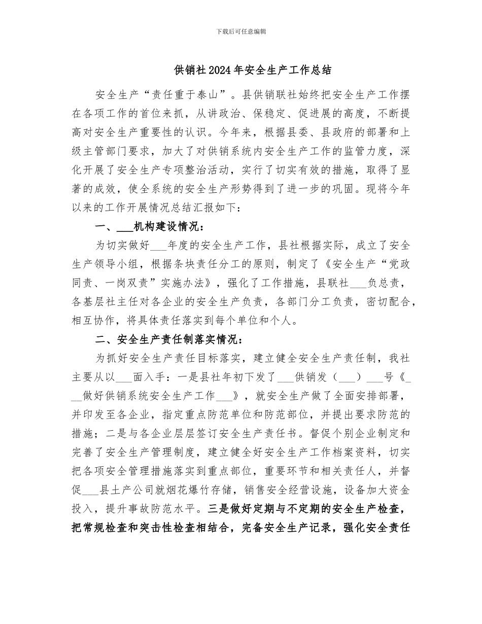 供销社2024年安全生产工作总结_第1页
