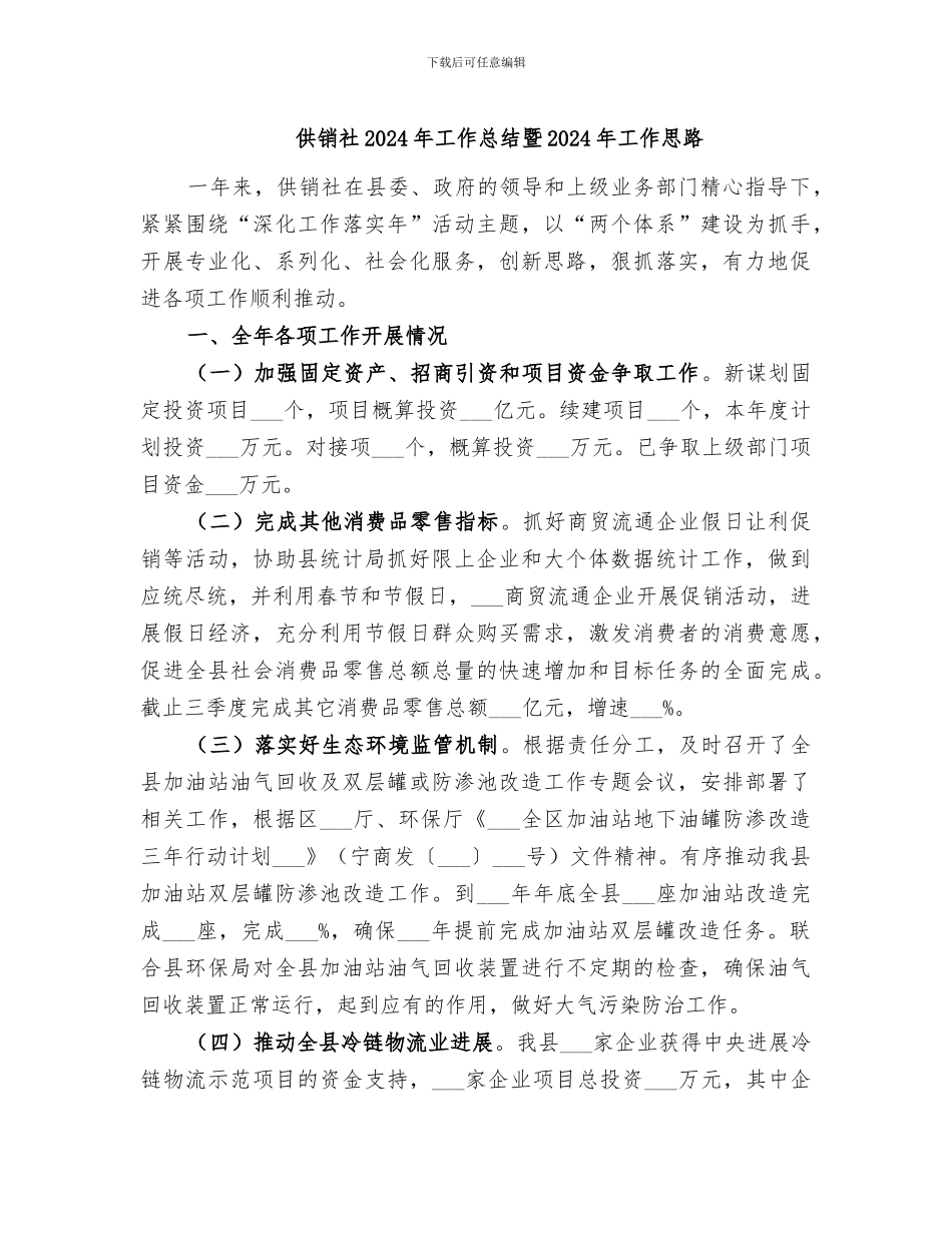 供销社2024年工作总结暨2024年工作思路_第1页