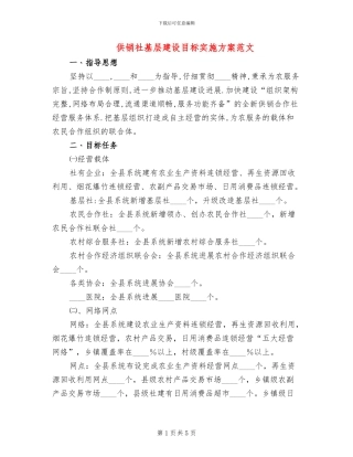 供销社基层建设目标实施方案范文