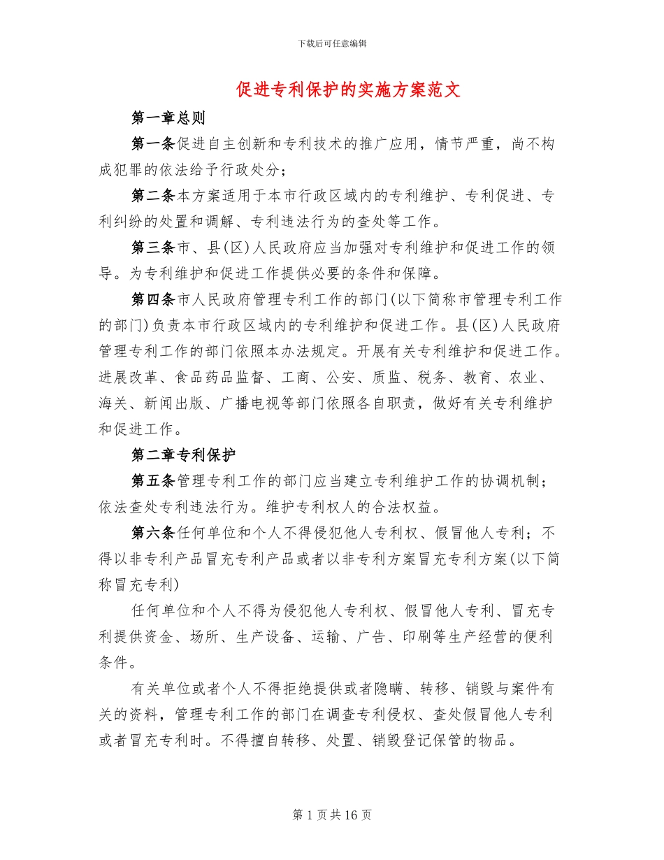 促进专利保护的实施方案范文_第1页