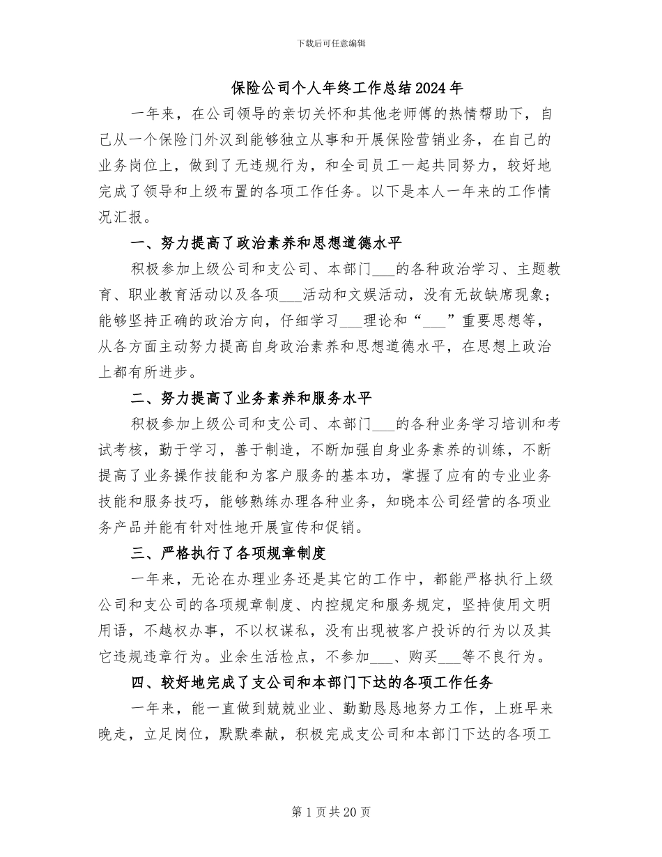 保险公司个人年终工作总结2024年_第1页