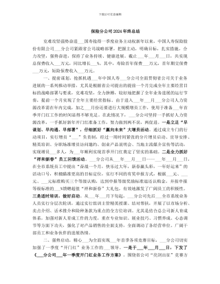 保险分公司2024年终总结