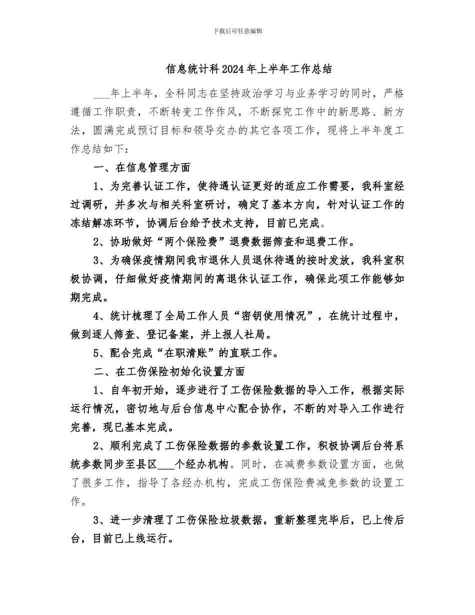 信息统计科2024年上半年工作总结_第1页