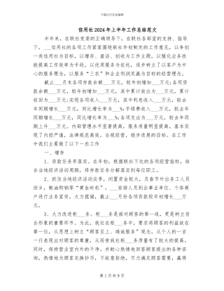 信用社2024年上半年工作总结范文