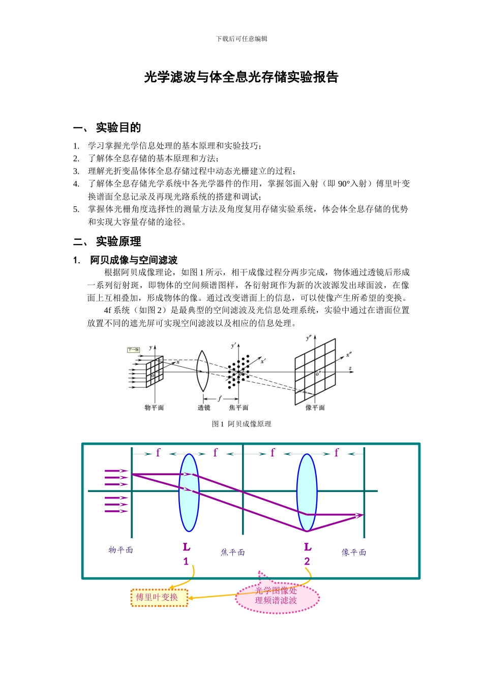 光学滤波与体全息光存储实验报告_第1页