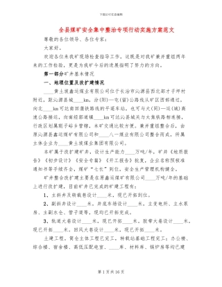 全县煤矿安全集中整治专项行动实施方案范文
