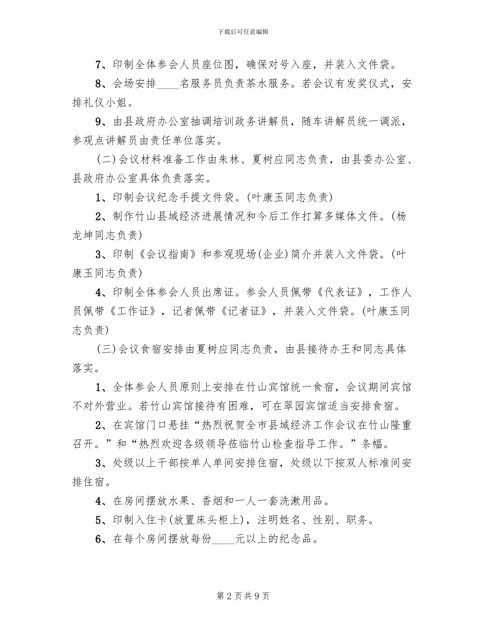 全市县域经济工作会议筹备工作方案范文_第2页