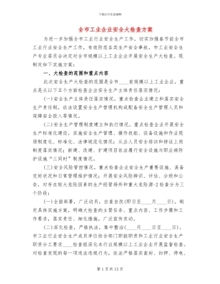 全市工业企业安全大检查方案