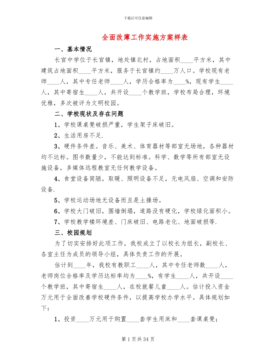 全面改薄工作实施方案样表_第1页