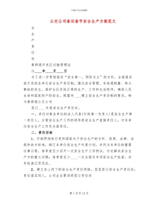公交公司春运春节安全生产方案范文