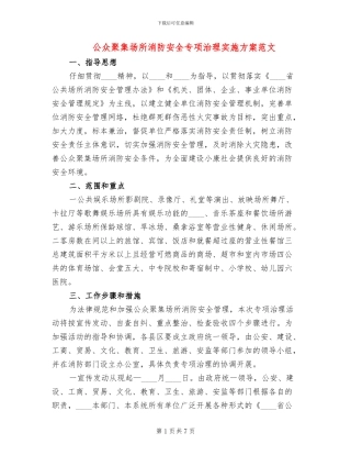 公众聚集场所消防安全专项治理实施方案范文