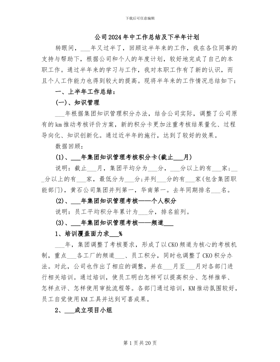 公司2024年中工作总结及下半年计划_第1页