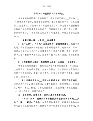 公司2024年度团委工作总结范文