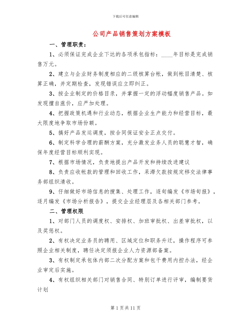 公司产品销售策划方案模板_第1页