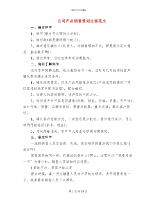 公司产品销售策划方案范文