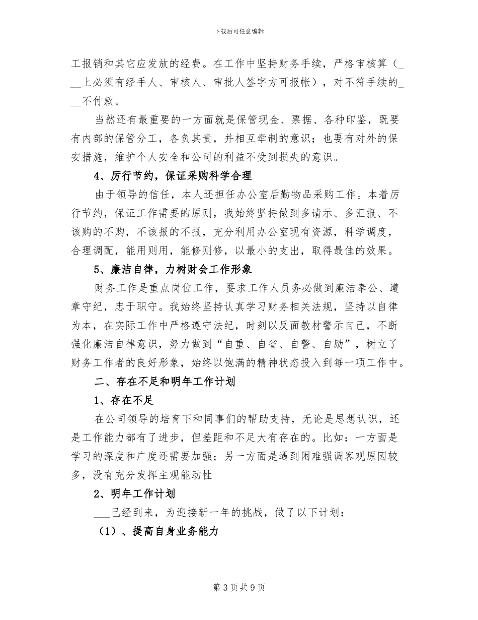 公司出纳2024终工作总结_第3页