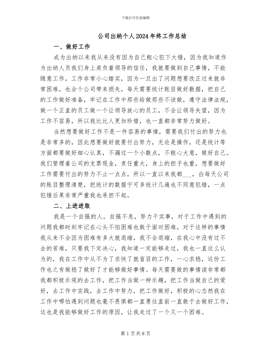 公司出纳个人2024年终工作总结_第1页