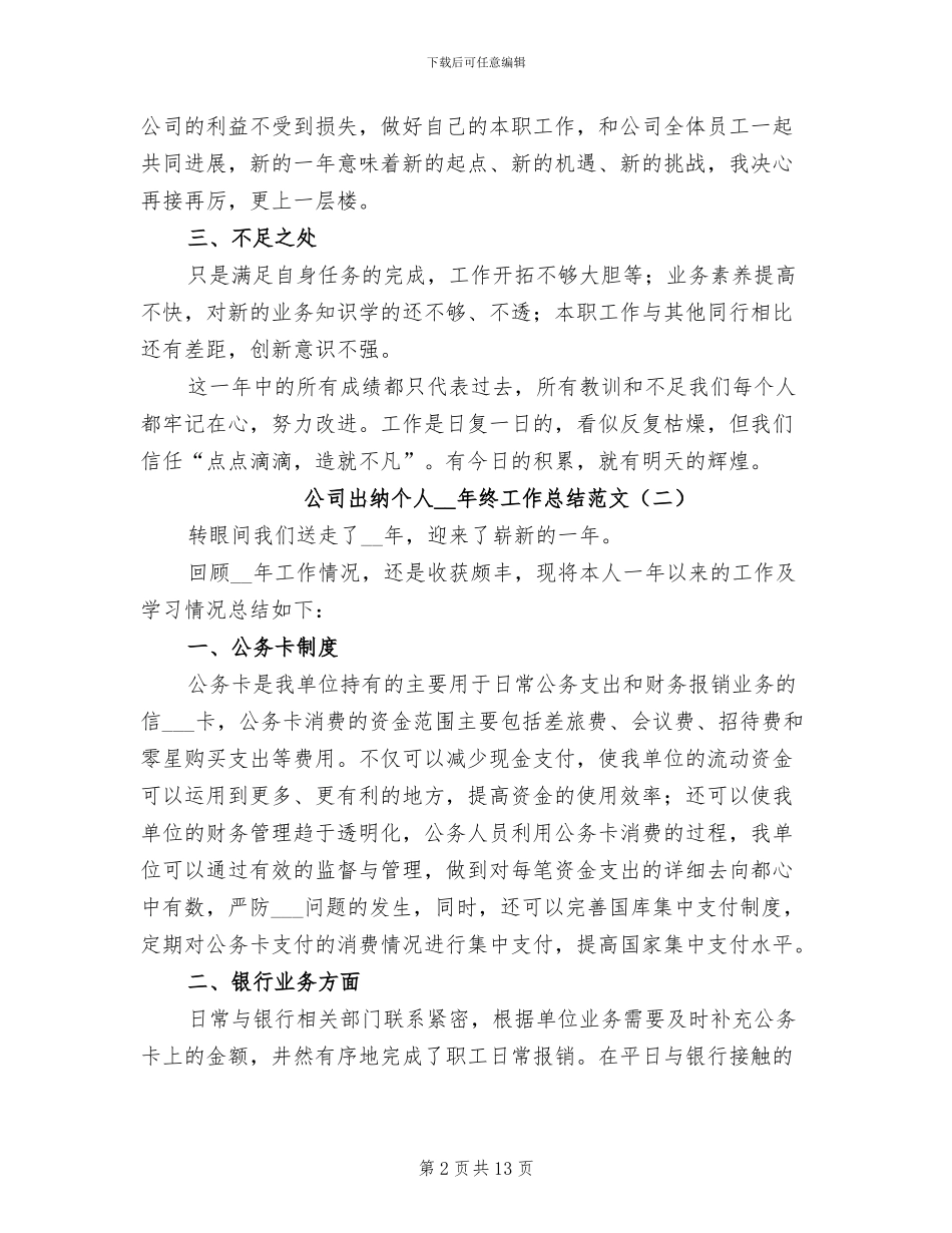 公司出纳个人2024年终工作总结范文_第2页