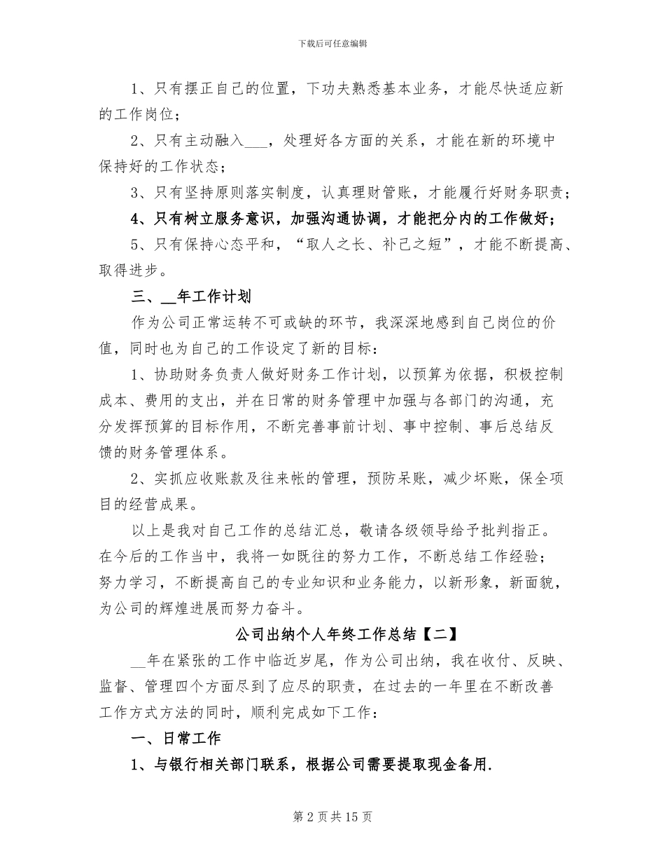 公司出纳个人年终工作总结2024年_第2页