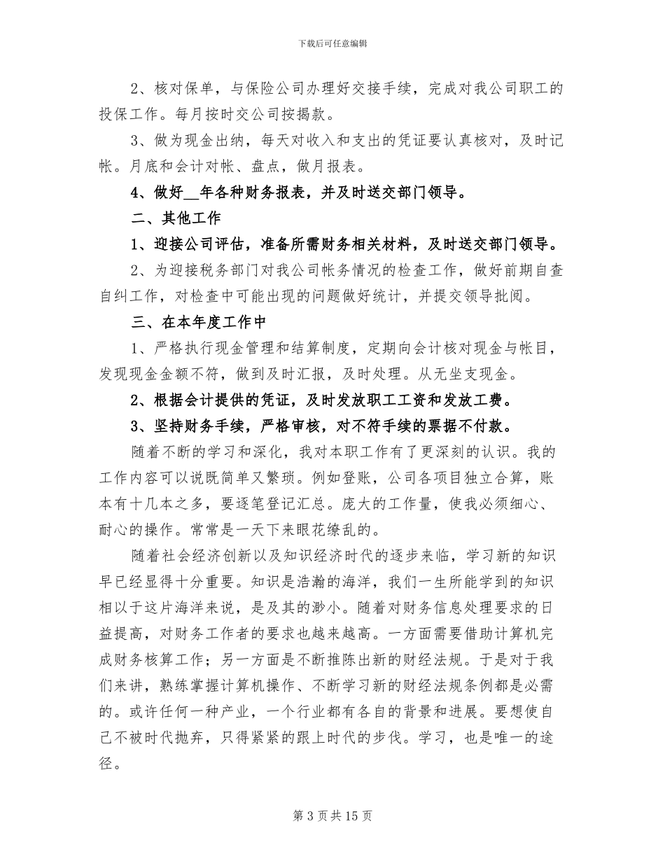 公司出纳个人年终工作总结2024年_第3页