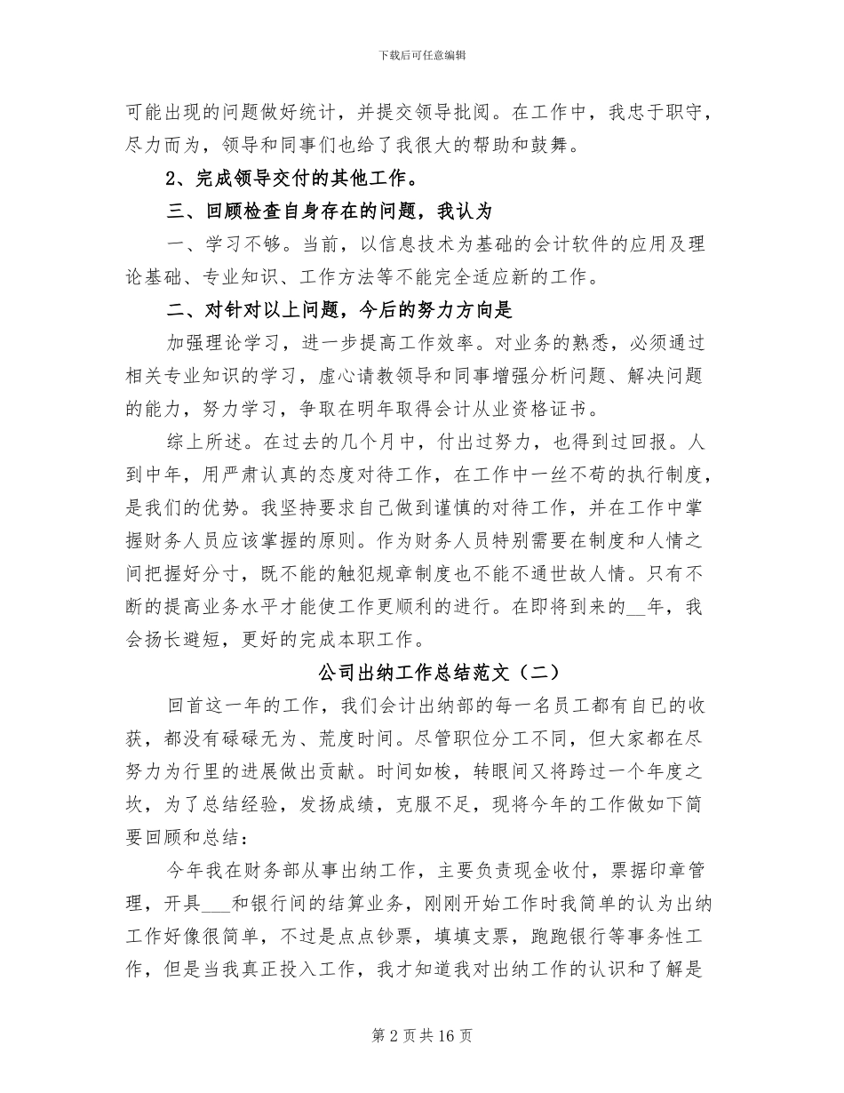公司出纳工作总结2024年_第2页