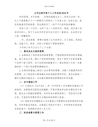 公司出纳年度个人工作总结2024年