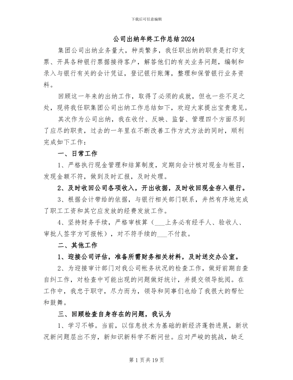 公司出纳年终工作总结2024_第1页